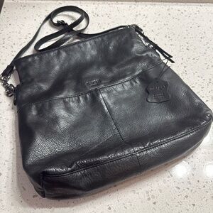 Margot Mickey crossbody Leather Black double zipper top chain detailing pockets